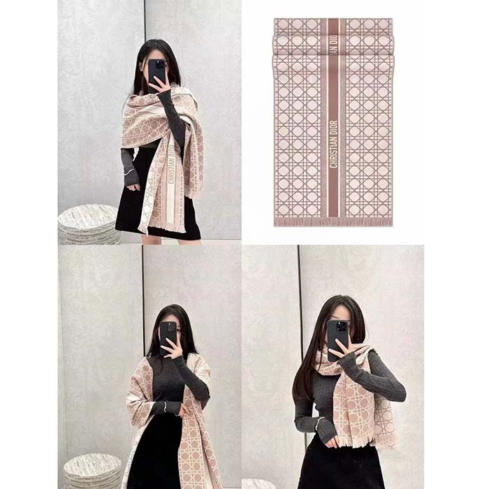 Dior Unisex Cannage Scarf Rose Des Vents Ecru Cashmere Virgin Wool