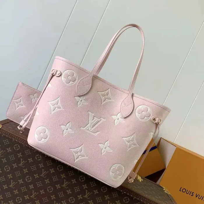 Louis Vuitton LV Women Neverfull MM Monogram Empreinte Leather-Pink M14210