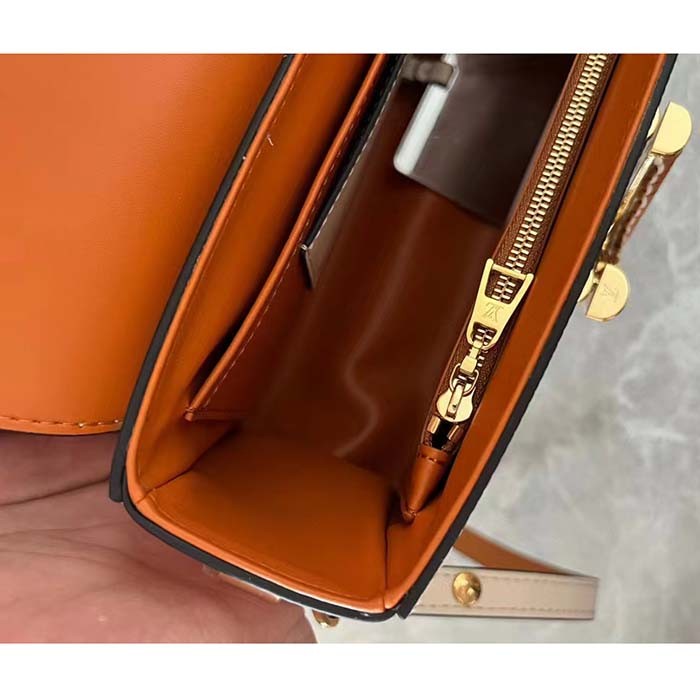 Louis Vuitton LV Women Twist MM Beige White Brown Grained Leather Cowhide