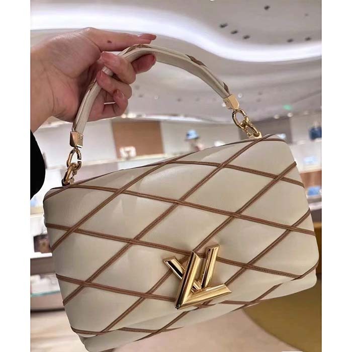 Louis Vuitton LV Women GO-14 MM Crème Beige Chestnut Brown Lambskin M25060