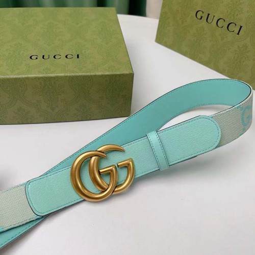 Gucci Unisex Marmont Jumbo GG Belt Beige Mint Canvas Double G