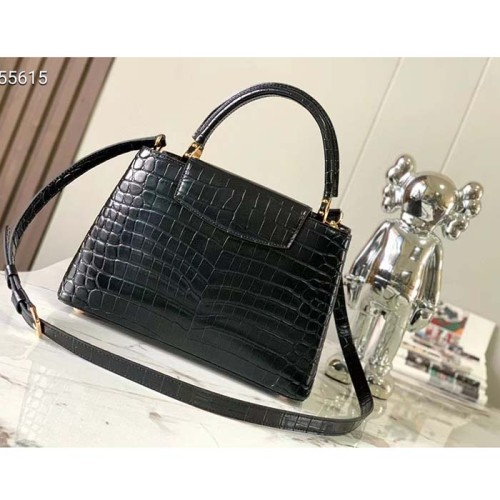 Louis Vuitton LV Women Capucines MM Black Brilliant Alligator Leather N92967