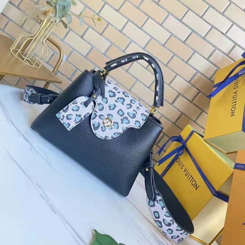 Louis Vuitton LV Women Capucines BB Handbag Black Taurillon Leather