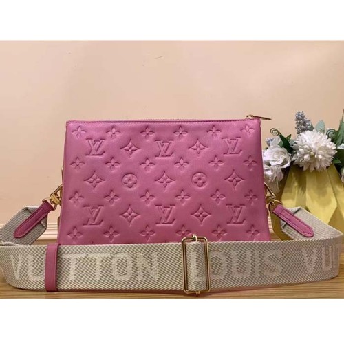 Louis Vuitton LV Women Coussin PM Handbag Rose Bonbon Pink Lambskin Zip Closure