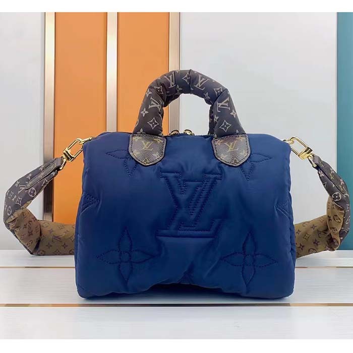 Louis Vuitton LV Women Pillow Speedy Bandoulière 25 Handbag Navy Blue Monogram Coated Canvas