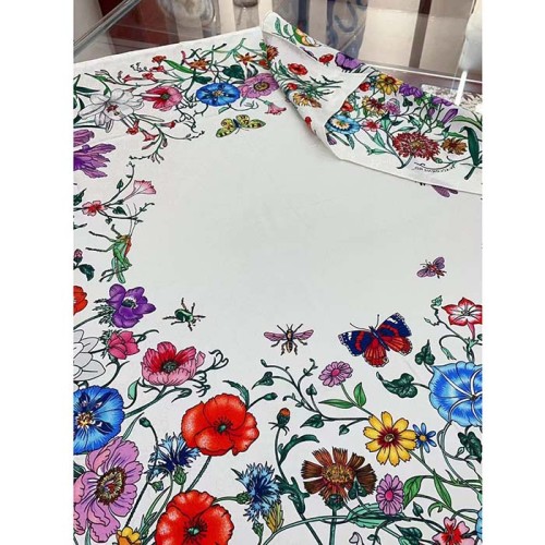 Gucci Women GG Flora Print Silk Carré Multicolor White Twill