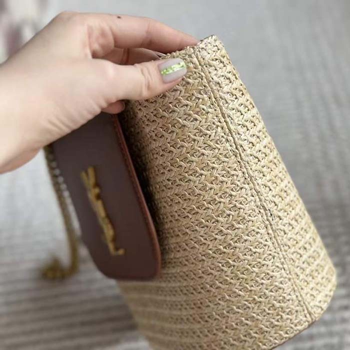 Saint Laurent YSL Women Mini Manon Raffia Aged Vegetable-Tanned Leather