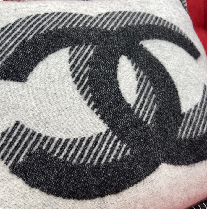 Chanel Unisex CC Cushion Cotton Wool Tweed Beige Black Multifunction