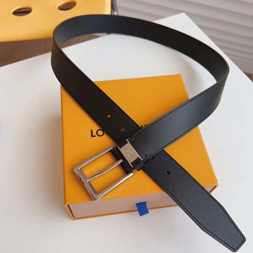 Louis Vuitton LV City Pin 35MM Belt Black Calf Leather Silver-Color Hardware