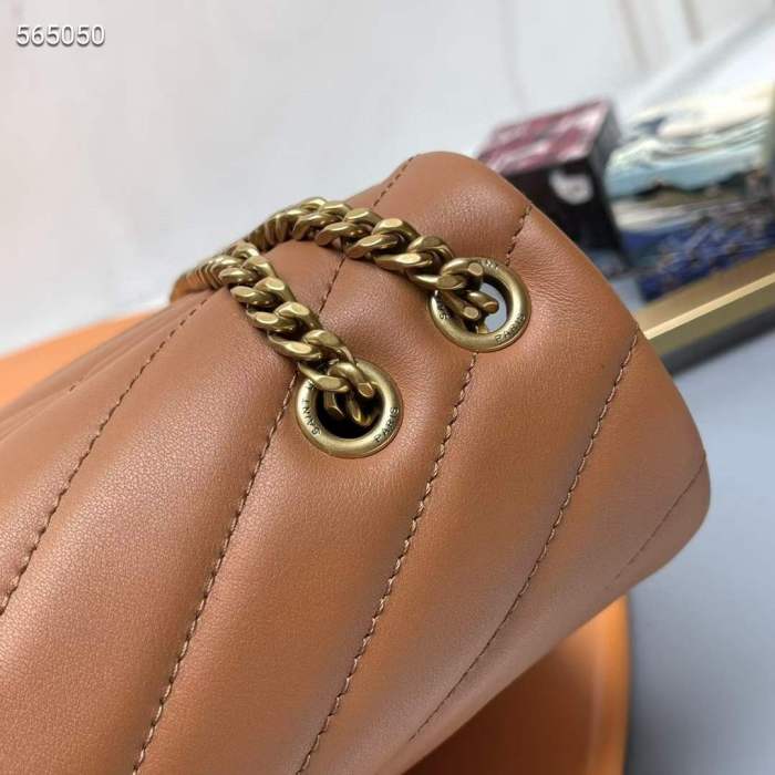 Saint Laurent YSL Women Toy Loulou Quilted Leather Brown Calfskin Leather Brass