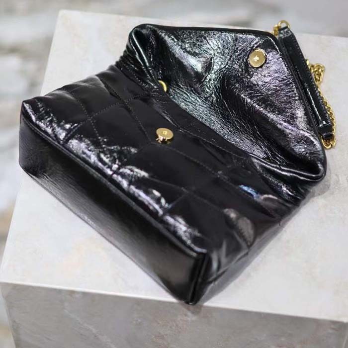 Saint Laurent YSL Women Puffer Small Nappa Leather Black Gold Lambskin