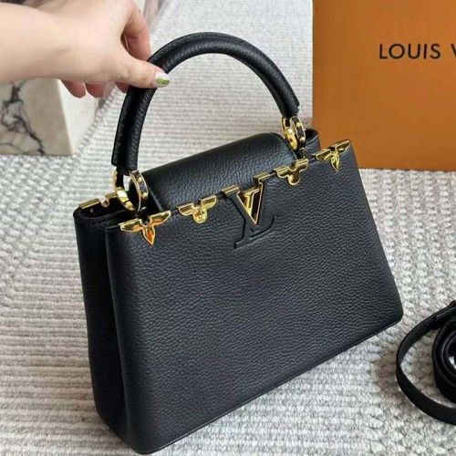 Louis Vuitton LV Women Capucines BB Black Taurillon Leather Cowhide M23263