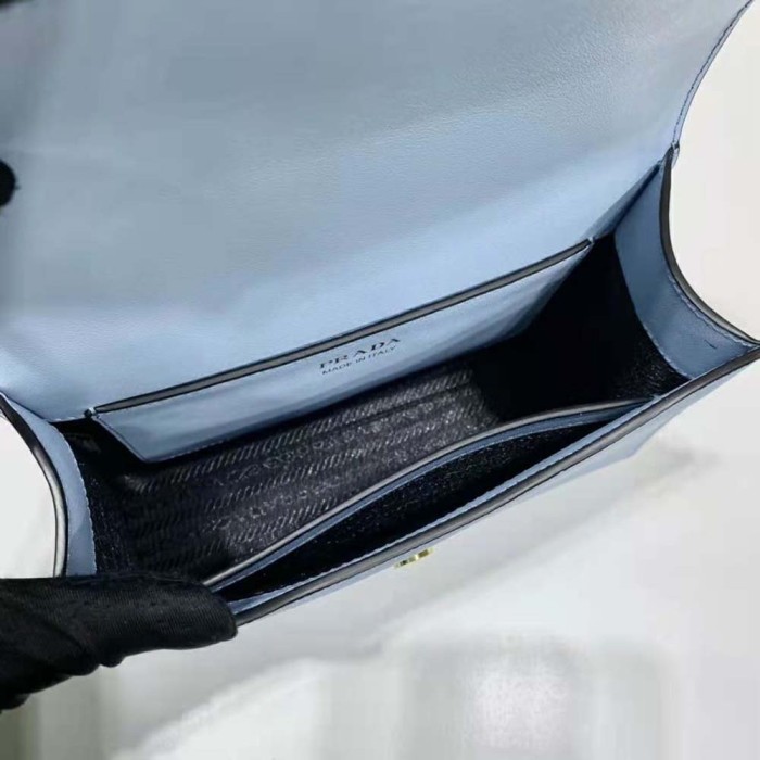 Prada Women Monochrome Saffiano and Leather Bag-Blue