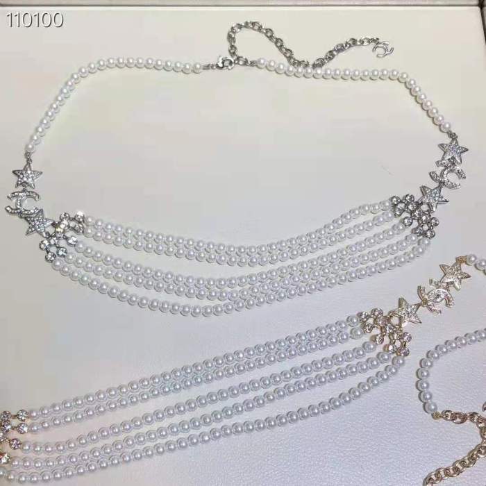 Chanel Women Gold-Tone Metal Pearls & Strass Silver & Crystal Belt