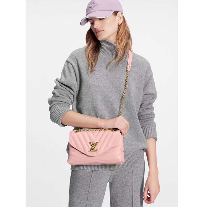 Louis Vuitton LV Women New Wave Chain Bag MM Handbag Pink Smooth Cowhide