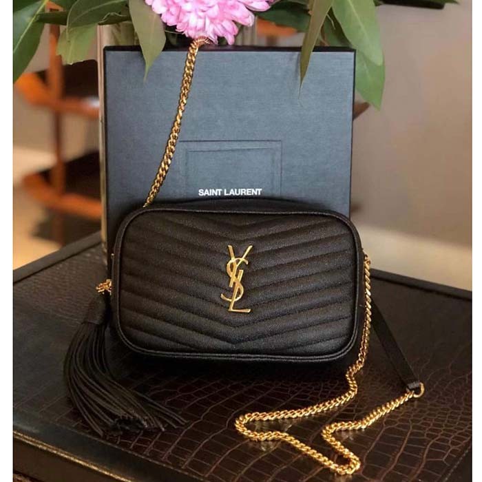 Saint Laurent YSL Women Mini Lou Quilted Leather Black Gold Zip Closure
