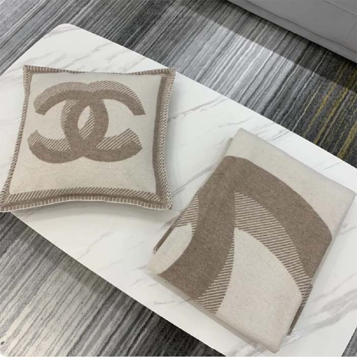 Chanel Unisex CC Cushion Cotton Wool Tweed Beige Sandy Multifunction