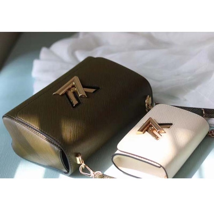 Louis Vuitton LV Women Twist MM Handbag Green White Epi Grained Cowhide Leather