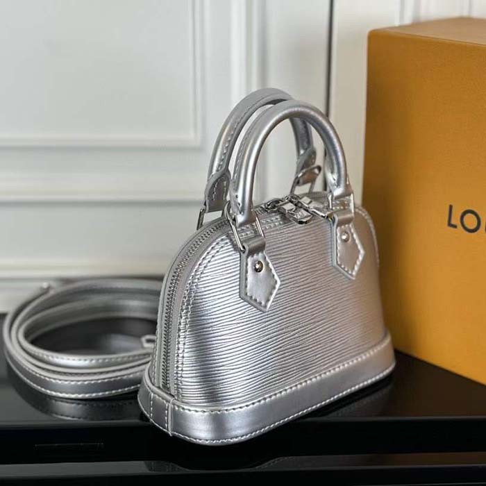 Louis Vuitton LV Women Nano Alma Handbag Silver Epi Grained Cowhide Leather