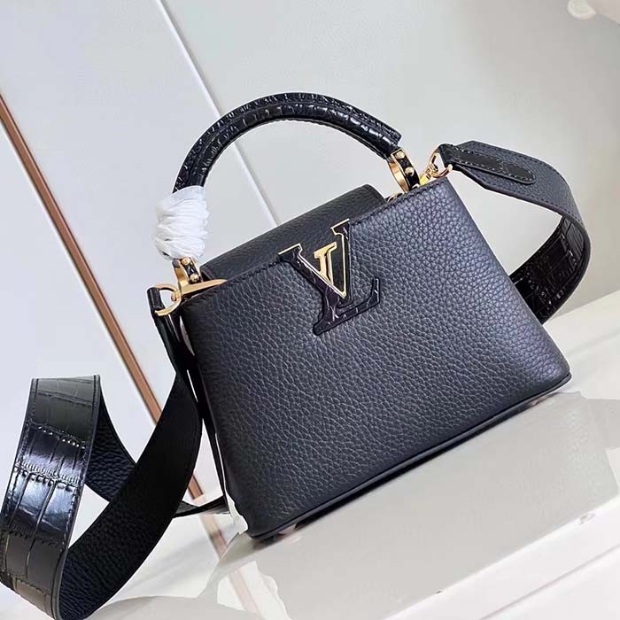 Louis Vuitton LV Women Capucines Mini Handbag Black Taurillon Cowhide Leather