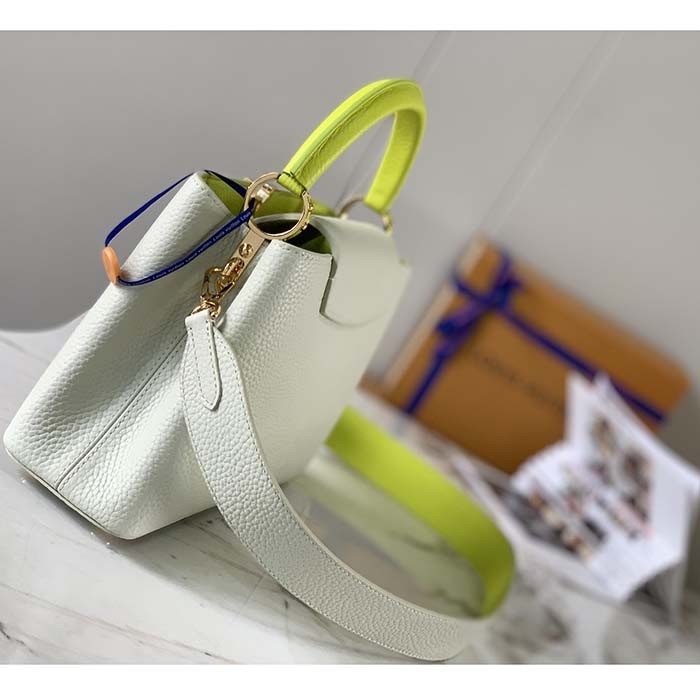 Louis Vuitton LV Women Capucines BB Handbag Snow White Cedrat Santorin Taurillon Leather