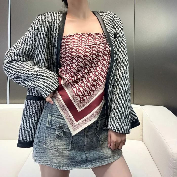 Dior Unisex Dior Oblique Diortwin 90 Square Scarf Burgundy and Navy Blue Silk Twill