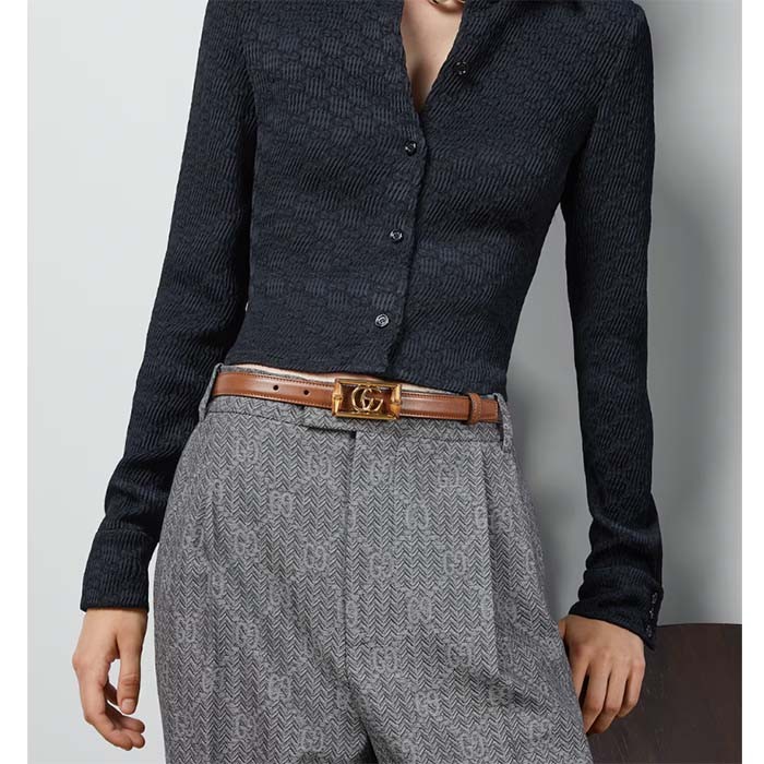 Gucci Unisex GG Belt Double G Buckle Bamboo Cuir Leather 1.8 CM Width