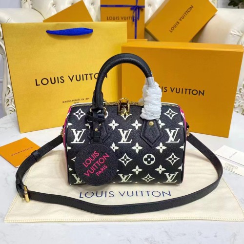 Louis Vuitton Women Speedy Bandouliere 20 Bag Black Printed Embossed Grained Cowhide