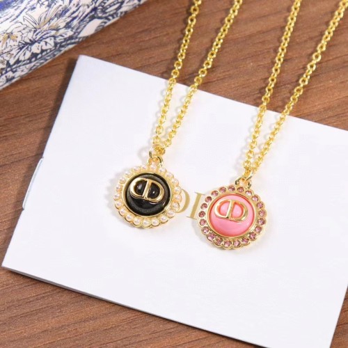 Dior Women Petit CD Necklace Pink-Finish Metal White Crystals