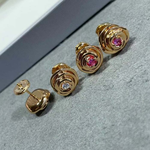 Dior Women CD Large Rose Dior Couture Earrings Pink Gold Diamonds 0.14 ct