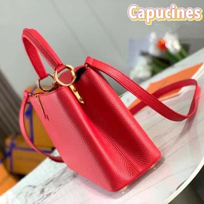 Louis Vuitton LV Women Capucines BB Handbag Scarlet Red Taurillon Cowhide Leather