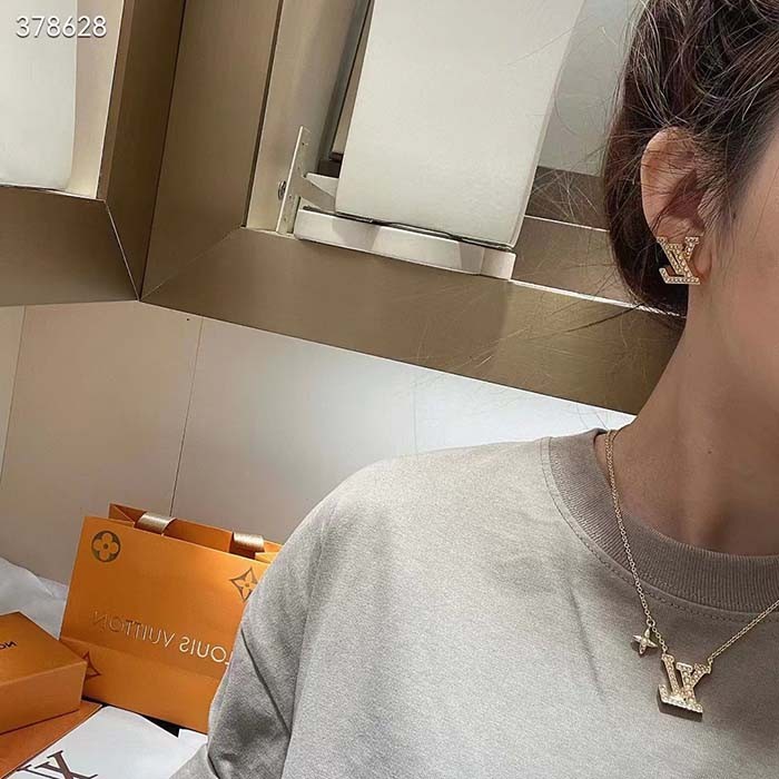 Louis Vuitton Women LV Iconic Pearls Earrings Metal Gold-Color Finish White Resin Pearls Enamel