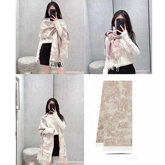 Dior Unisex CD Toile De Jouy Sauvage Scarf Rose Cashmere Wool