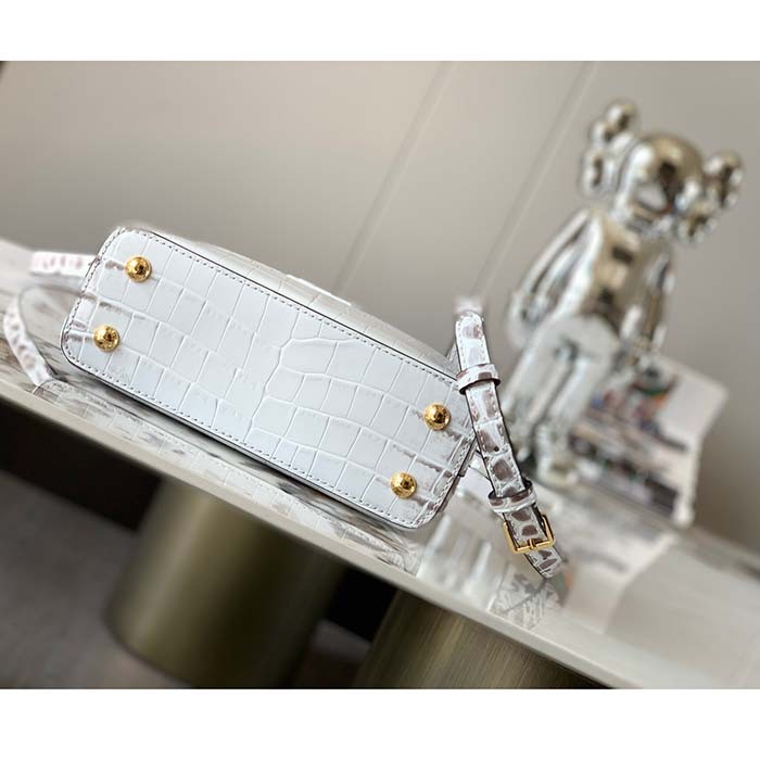 Louis Vuitton LV Women Capucines Mini Handbag Beige Brown Brilliant Crocodilien Leather