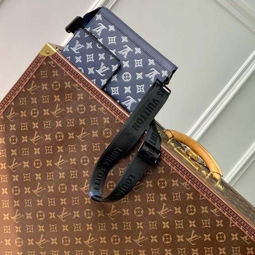 Louis Vuitton LV Women Gaston Wearable Wallet Blue Monogram Shadow Calfskin Leather M83384