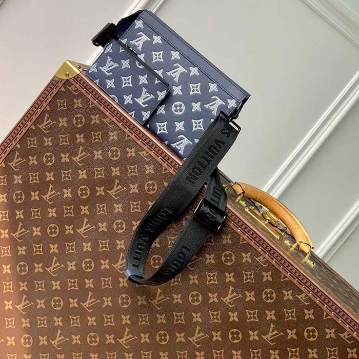 Louis Vuitton LV Women Gaston Wearable Wallet Blue Monogram Shadow Calfskin Leather M83384