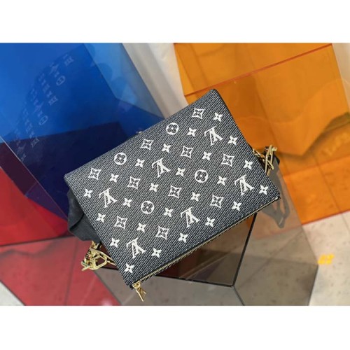 Louis Vuitton LV Women Coussin PM Handbag Blue Lambskin Cowhide Leather Zip Closure