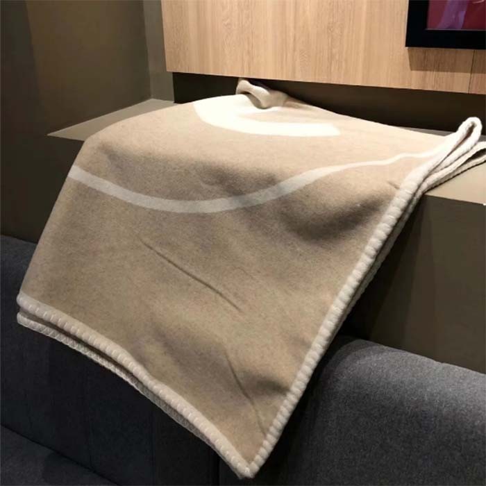 Chanel Unisex CC Cotton Wool Tweed Beige Sandy Multifunction Blanket Scarf