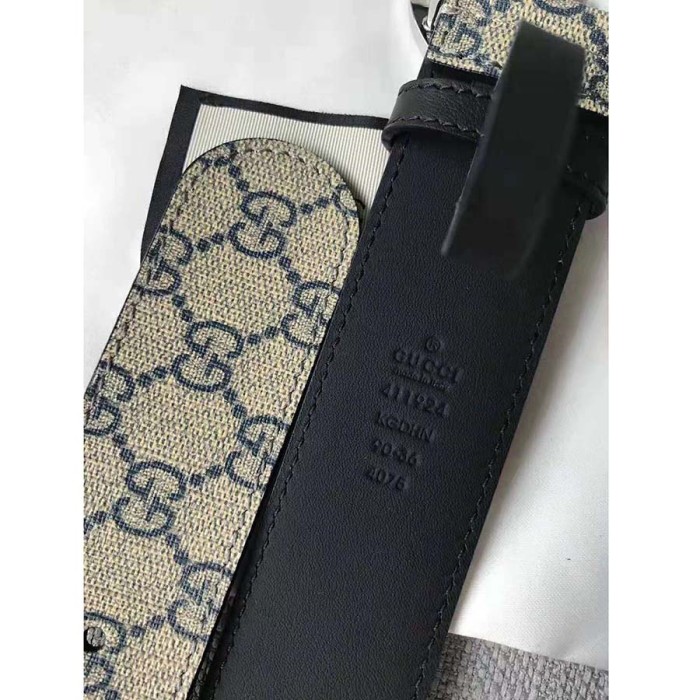 Gucci Unisex GG Supreme Belt with G Buckle in Beige/Blue GG Supreme Canvas