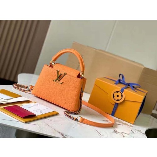 Louis Vuitton LV Women Capucines Mini Handbag Ocre Orange Taurillon Cowhide Leather