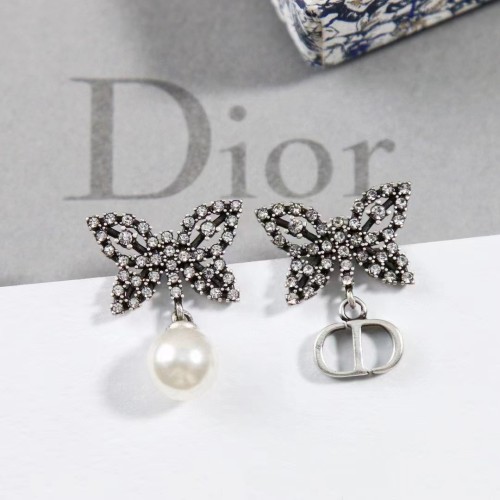 Dior Women CD Papillon De Nuit Earrings Silver Metal Pearls
