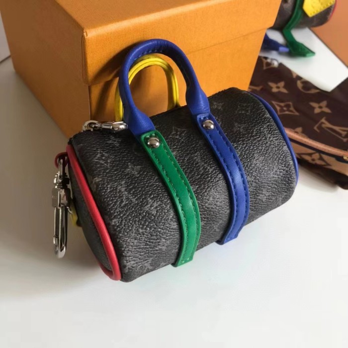 Louis Vuitton Unisex LV Mister Keepall Key Holder Bag Charm Monogram Eclipse Coated Canvas Leather