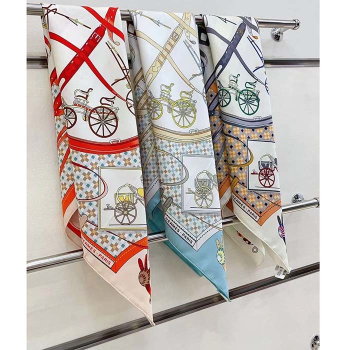 Hermes Women Les Voitures Nouvelles Scarf 70 Silk Brown Multicolore