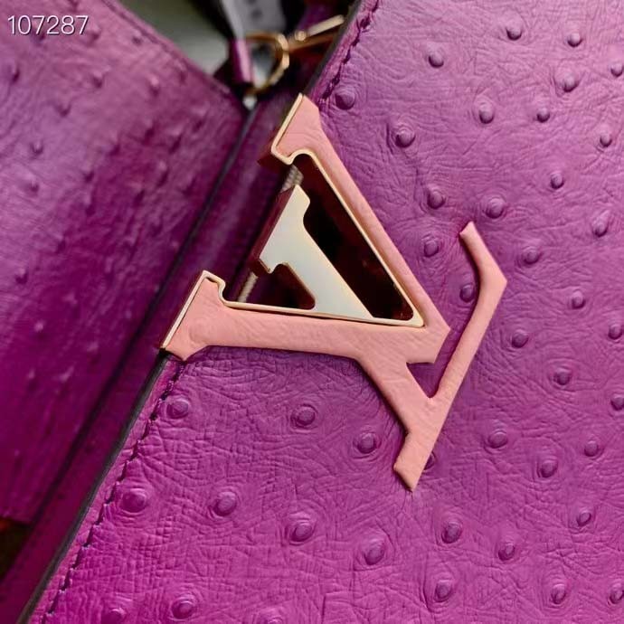 Louis Vuitton LV Women Capucines BB Purple Menthe Mint Ostrich Leather Monogram Flower