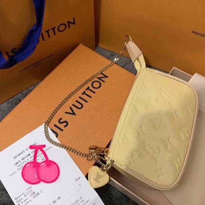 Louis Vuitton LV Women Multi Pochette Accessoires Yellow Monogram Vernis Embossed Patent Calf