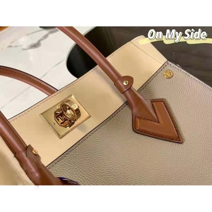 Louis Vuitton LV Women On My Side MM Tote Grey Twist Calfskin Monogram Nappa
