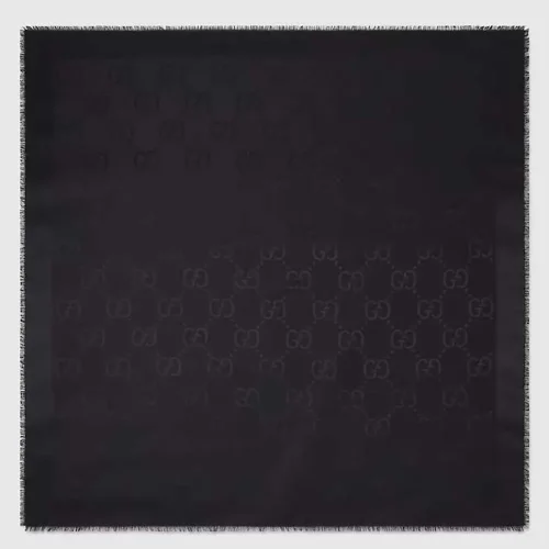 Gucci Unisex GG Jacquard Silk Wool Shawl-Black 6636713GC431000