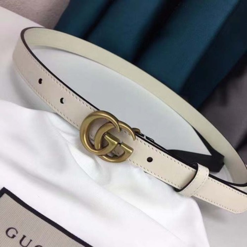 Gucci Unisex GG Leather Belt Double G Buckle White Leather 2 CM Width