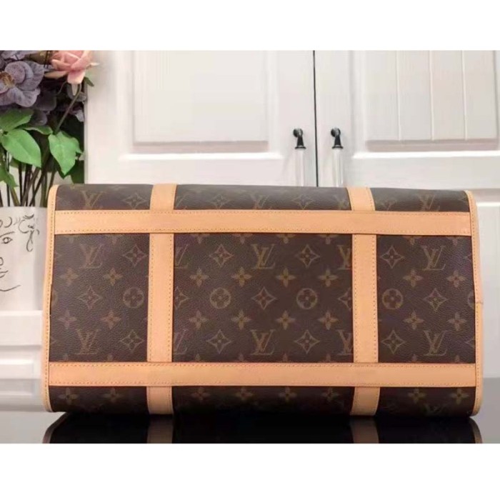 Louis Vuitton Unisex Dog Bag Carrier Brown Monogram Coated Canvas Cowhide Leather