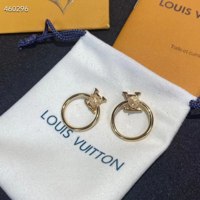 Louis Vuitton Women LV Eclipse Earrings Metal Gold-Color Initials M00763
